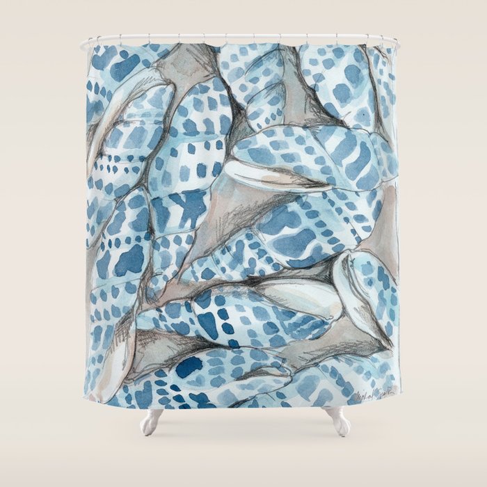 Blue Dot Shells Shower Curtain Gallery Image 1