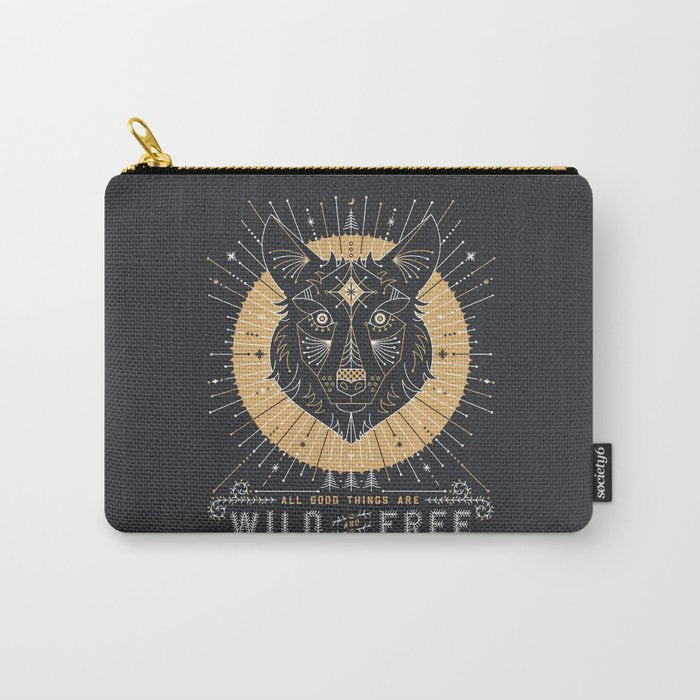 Wild & Free Wolf - Gold & Grey Carry All Pouch Gallery Image 1