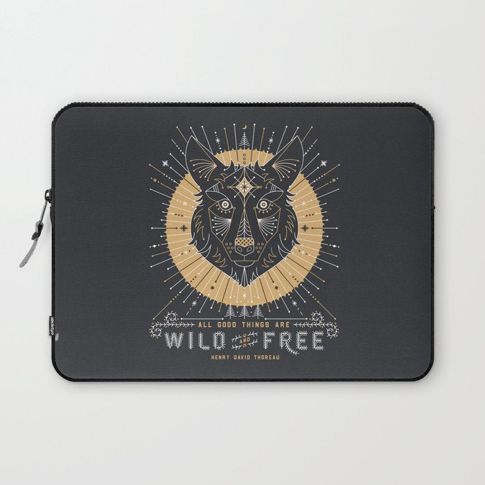 Wild & Free Wolf - Gold & Grey Laptop Sleeve Gallery Image 1