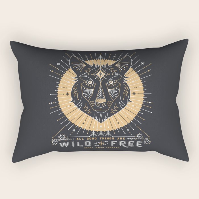 Wild & Free Wolf - Gold & Grey Rectangular Pillow Gallery Image 2