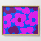 Large Pink and Purple Retro Flowers Blue Background #decor #society6 #buyart Serving Tray Gallery Image 1