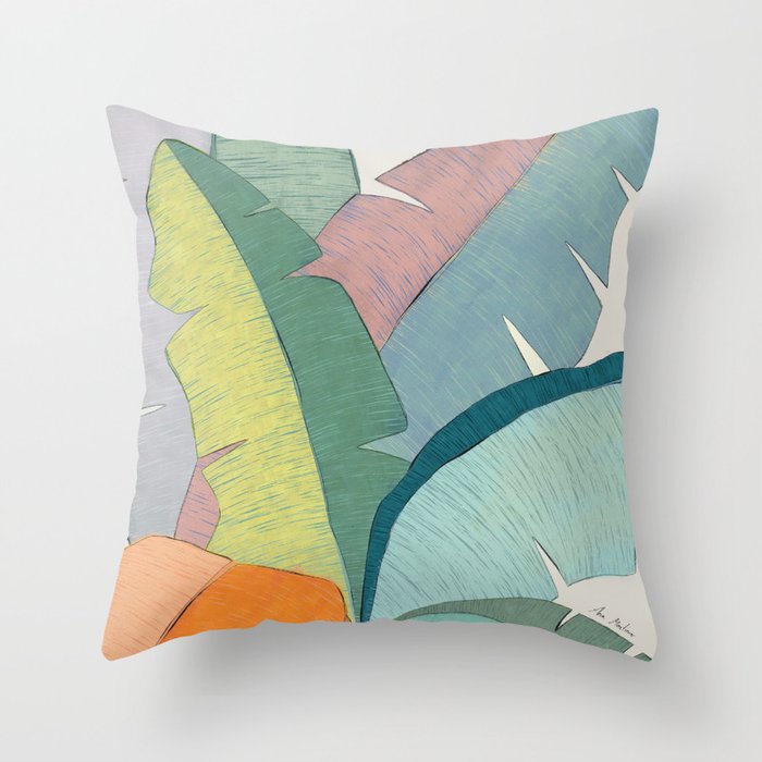 Banana leaves pastel colors Throw Pillow Gallery Image 6