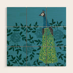 Peacock and Flower - Teal and Blue Wood Wall Art Gallery Image 1