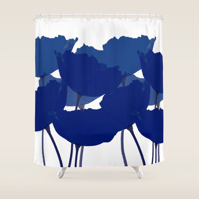 Blue Poppy Flowers on White Background #decor #society6 #buyart Shower Curtain Gallery Image 1