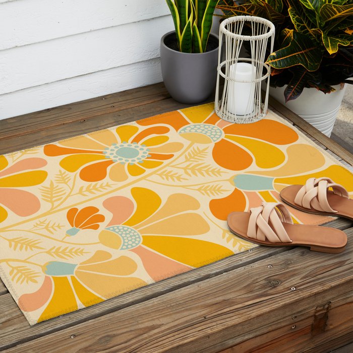 Sunny Flowers Floral Illustration Outdoor Rug Gallery Image 2