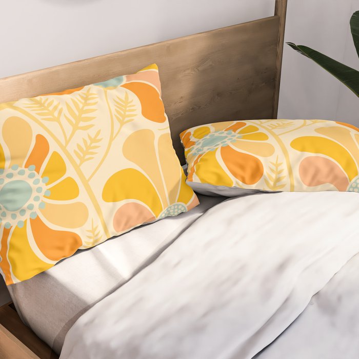 Sunny Flowers Floral Illustration Pillow Sham Gallery Image 2