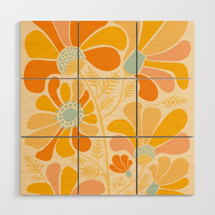 Sunny Flowers Floral Illustration Wood Wall Art Gallery Image 1