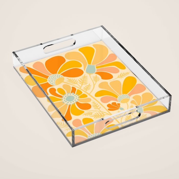 Sunny Flowers Floral Illustration Acrylic Tray Gallery Image 1