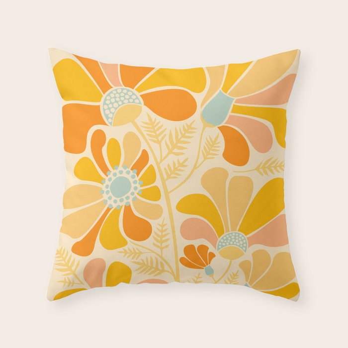 Sunny Flowers Floral Illustration Throw Pillow Gallery Image 1