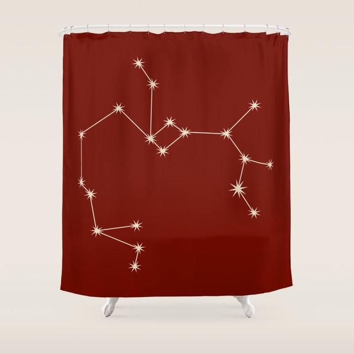 Sagittarius Zodiac Star Constellation Line Art Ruby Red Shower Curtain Gallery Image 1