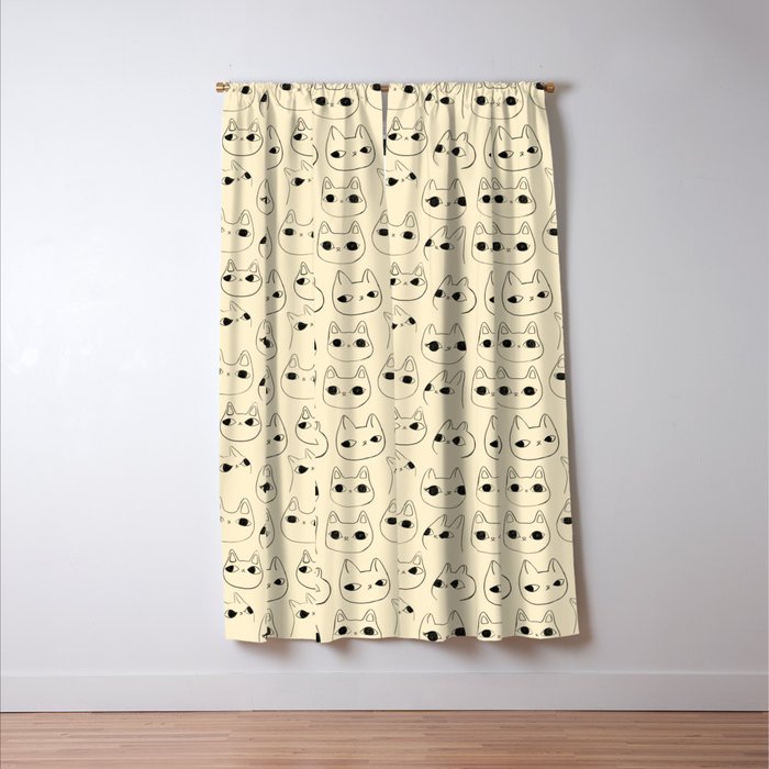 Cute Kawaii Cat Face Doodle Sketch Drawings Window Curtain Gallery Image 3