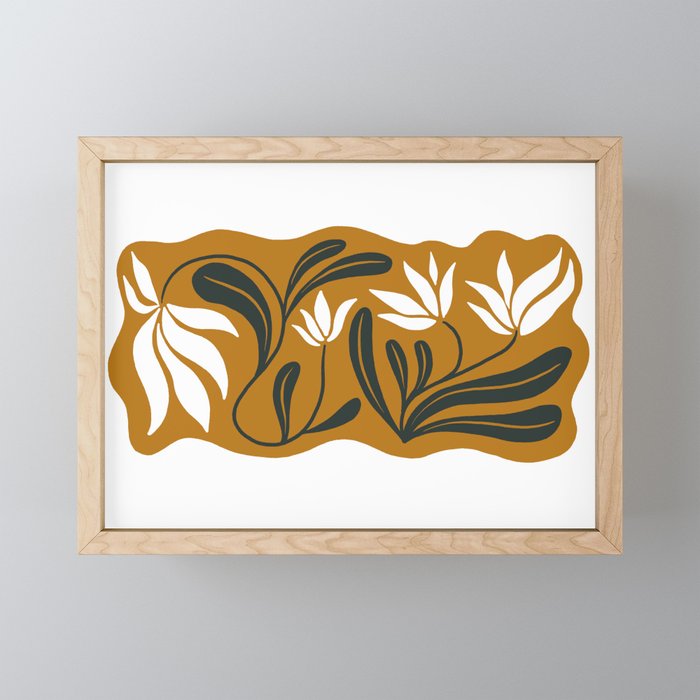 Mid-century lilies on ochre  Mini Art Print Gallery Image 1
