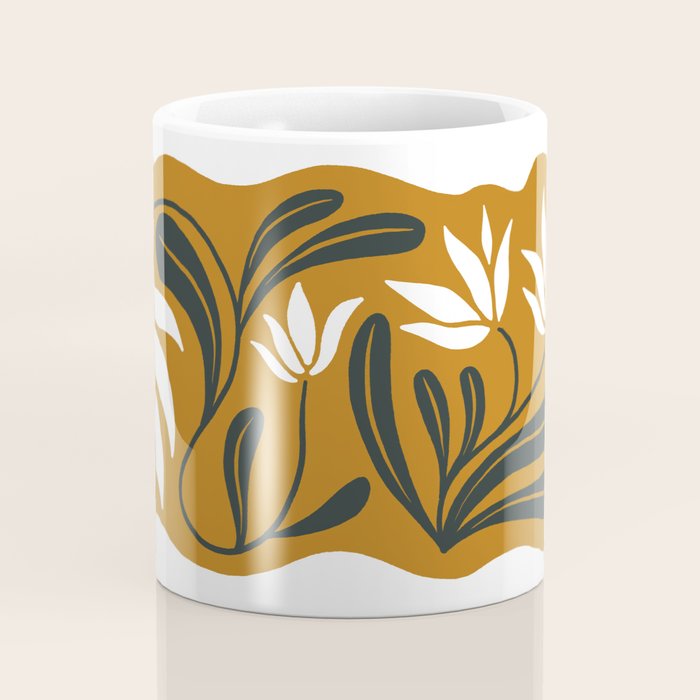 Mid-century lilies on ochre  Coffee Mug Gallery Image 4