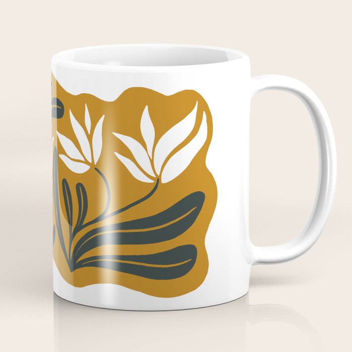 Mid-century lilies on ochre  Coffee Mug Gallery Image 1