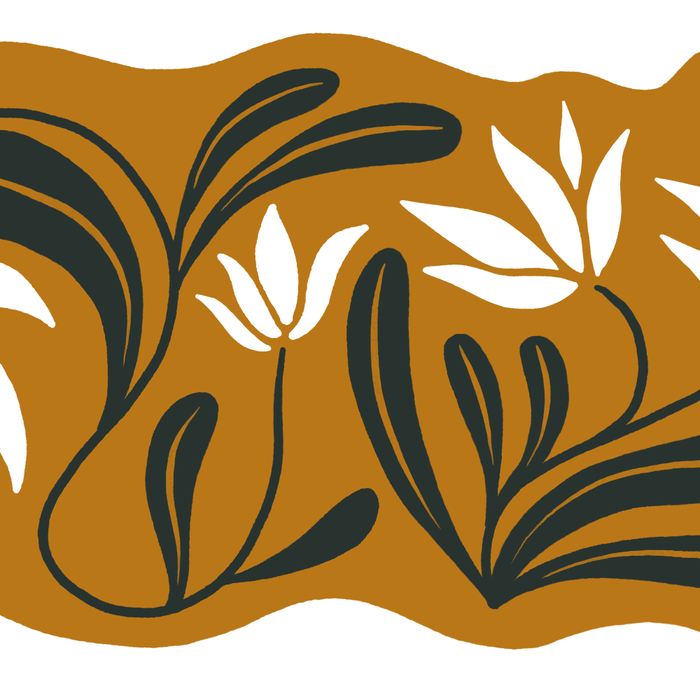 Mid-century lilies on ochre  Coffee Mug Gallery Image 2