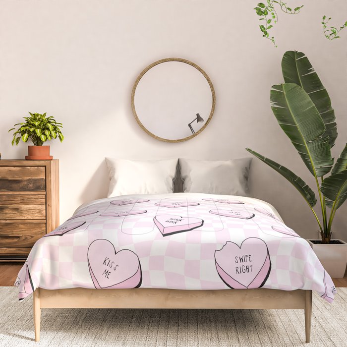 Pink love heart candy checkered pattern Comforter Gallery Image 3