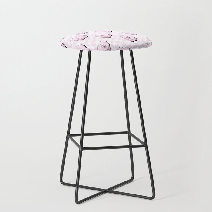 Pink love heart candy checkered pattern Stool Gallery Image 1