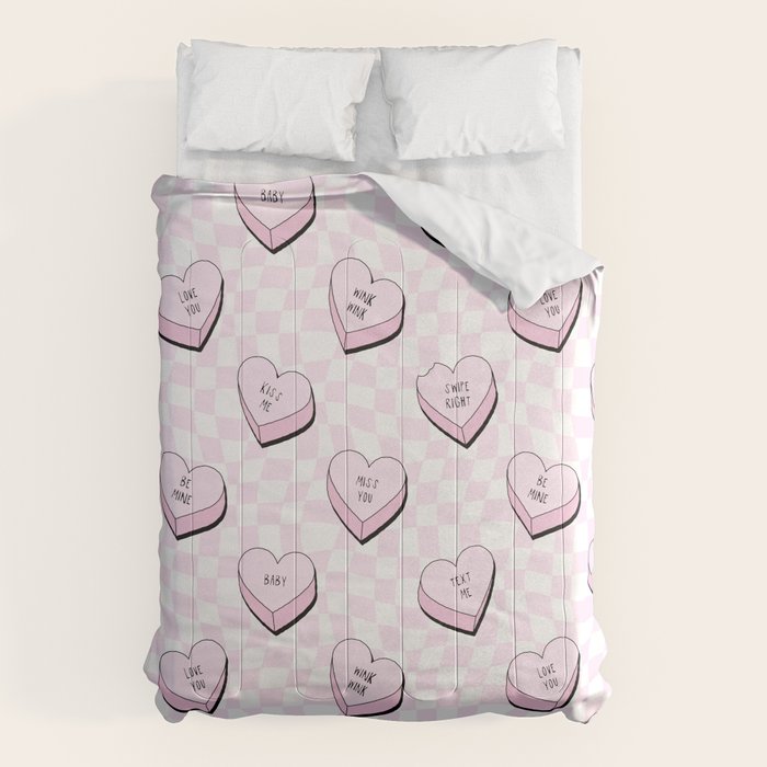 Pink love heart candy checkered pattern Comforter Gallery Image 1