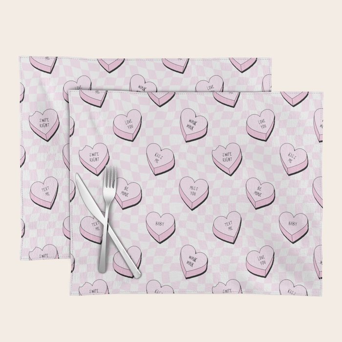 Pink love heart candy checkered pattern Placemat Gallery Image 1