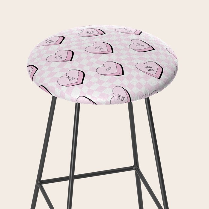 Pink love heart candy checkered pattern Stool Gallery Image 2