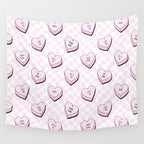 Pink love heart candy checkered pattern Wall Tapestry Gallery Image 4