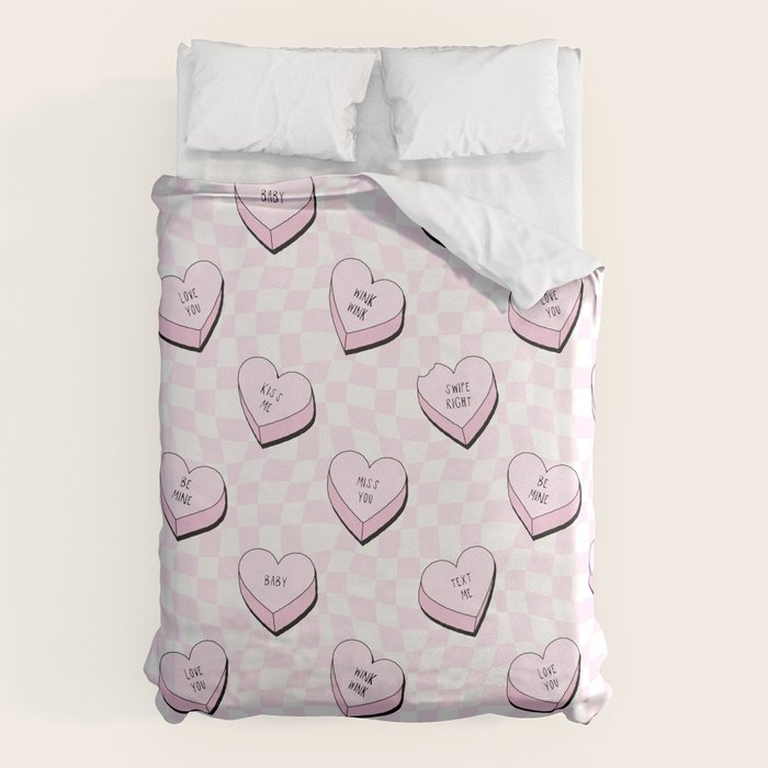 Pink love heart candy checkered pattern Duvet Cover Gallery Image 6