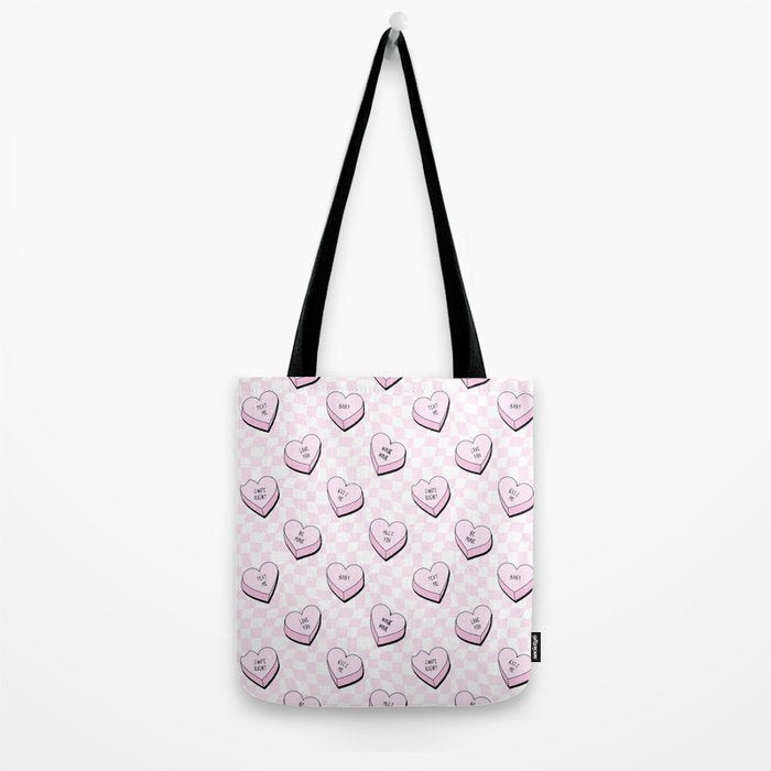 Pink love heart candy checkered pattern Tote Bag Gallery Image 2