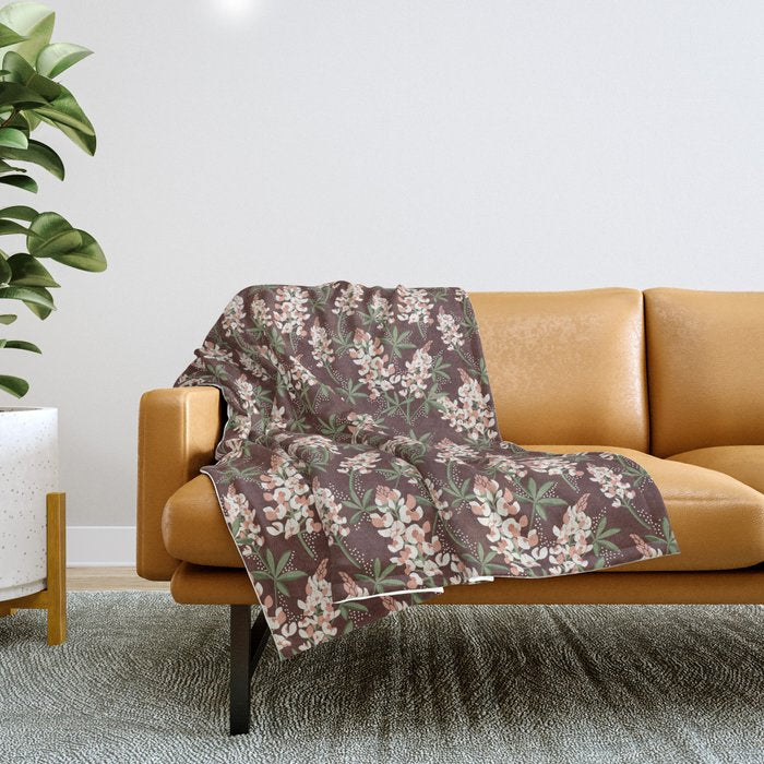 Bluebonnet Floral Brown Peach Multi Throw Blanket Gallery Image 1