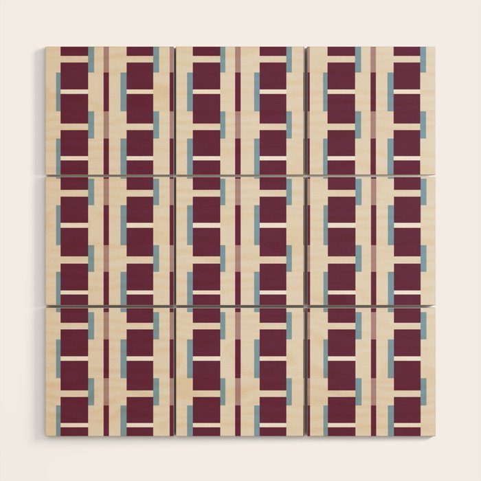 Burgundy Grid Elegance Wood Wall Art Gallery Image 1