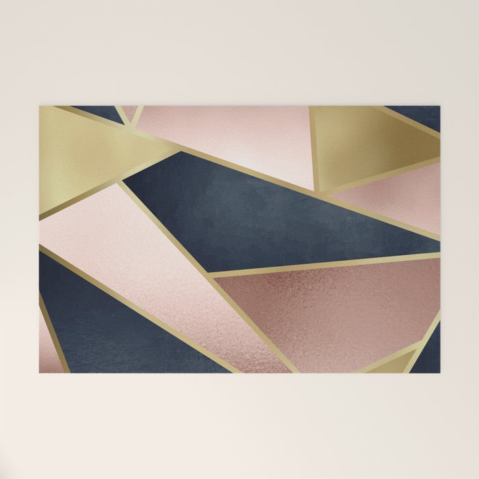 Geometric Art, Rose Gold, Pink and Navy Blue Modern  Welcome Mat Gallery Image 1