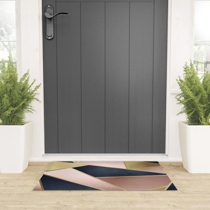 Geometric Art, Rose Gold, Pink and Navy Blue Modern  Welcome Mat Gallery Image 3