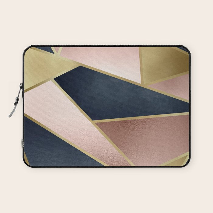 Geometric Art, Rose Gold, Pink and Navy Blue Modern  Laptop Sleeve Gallery Image 1