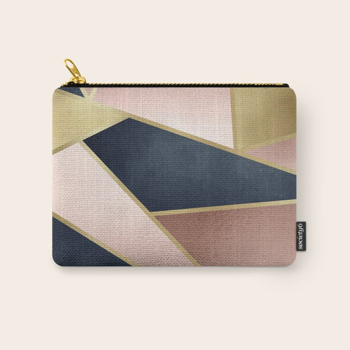 Geometric Art, Rose Gold, Pink and Navy Blue Modern  Carry All Pouch Gallery Image 1