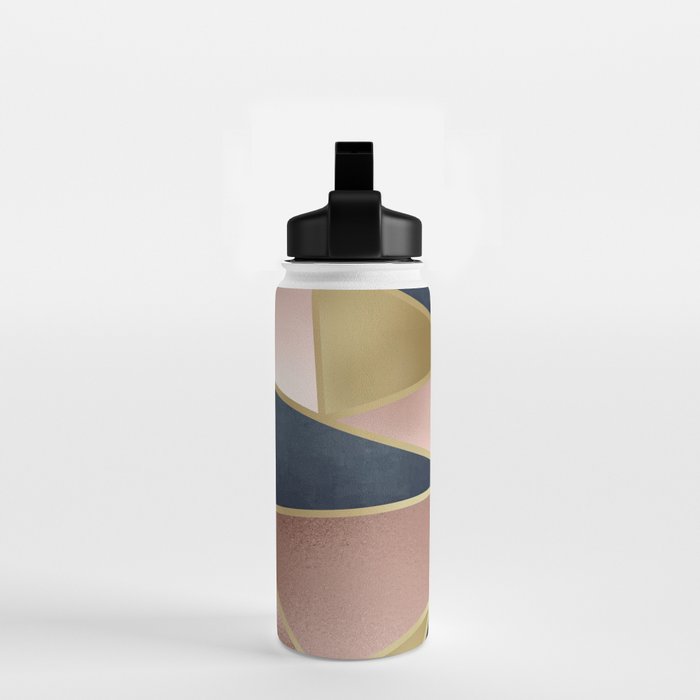 Geometric Art, Rose Gold, Pink and Navy Blue Modern  Water Bottle Gallery Image 2