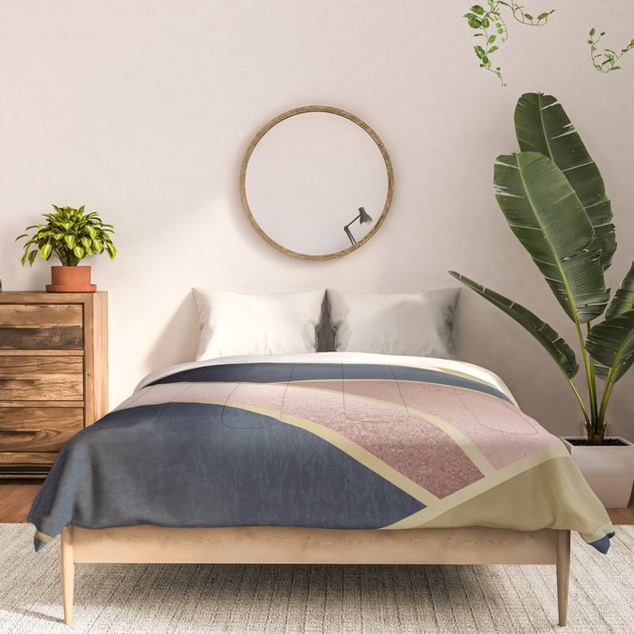 Geometric Art, Rose Gold, Pink and Navy Blue Modern  Comforter Gallery Image 3
