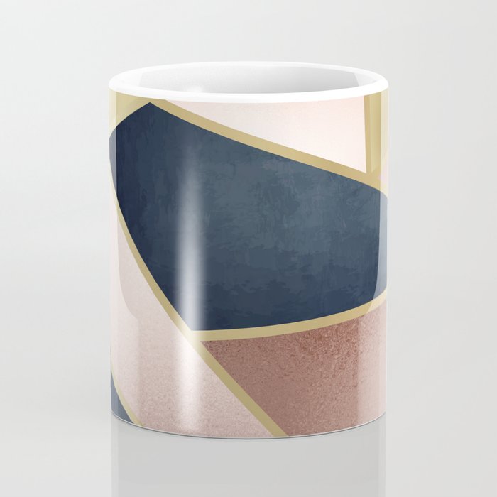 Geometric Art, Rose Gold, Pink and Navy Blue Modern  Coffee Mug Gallery Image 4