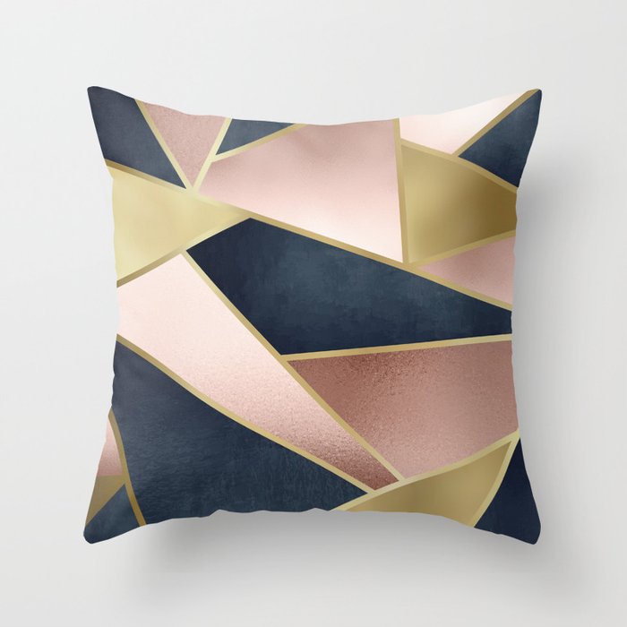 Geometric Art, Rose Gold, Pink and Navy Blue Modern  Throw Pillow Gallery Image 1