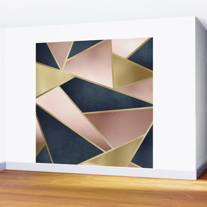 Geometric Art, Rose Gold, Pink and Navy Blue Modern  Wall Mural Gallery Image 2