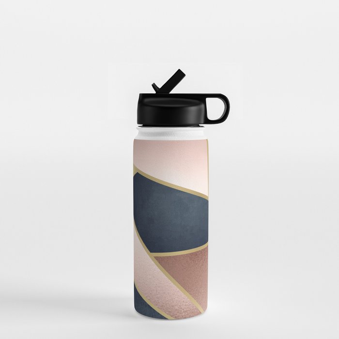 Geometric Art, Rose Gold, Pink and Navy Blue Modern  Water Bottle Gallery Image 1