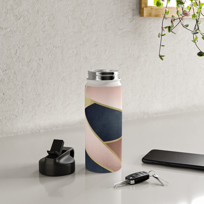 Geometric Art, Rose Gold, Pink and Navy Blue Modern  Water Bottle Gallery Image 4