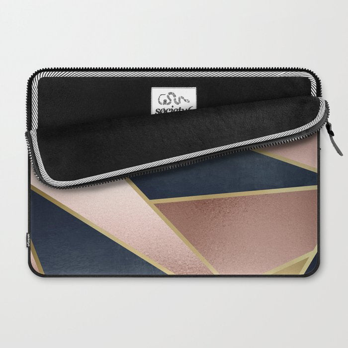 Geometric Art, Rose Gold, Pink and Navy Blue Modern  Laptop Sleeve Gallery Image 2