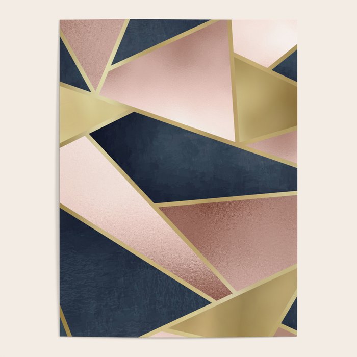 Geometric Art, Rose Gold, Pink and Navy Blue Modern  Poster Gallery Image 4