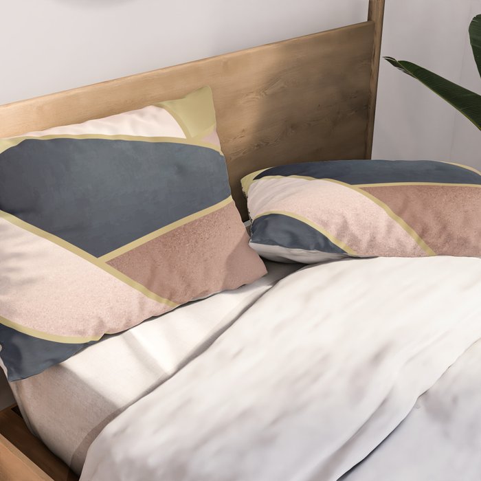 Geometric Art, Rose Gold, Pink and Navy Blue Modern  Pillow Sham Gallery Image 2