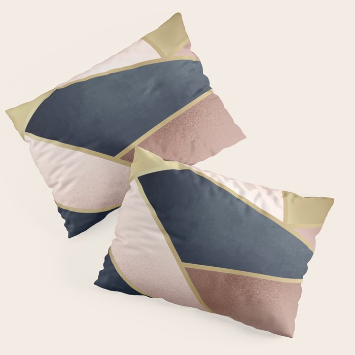 Geometric Art, Rose Gold, Pink and Navy Blue Modern  Pillow Sham Gallery Image 3