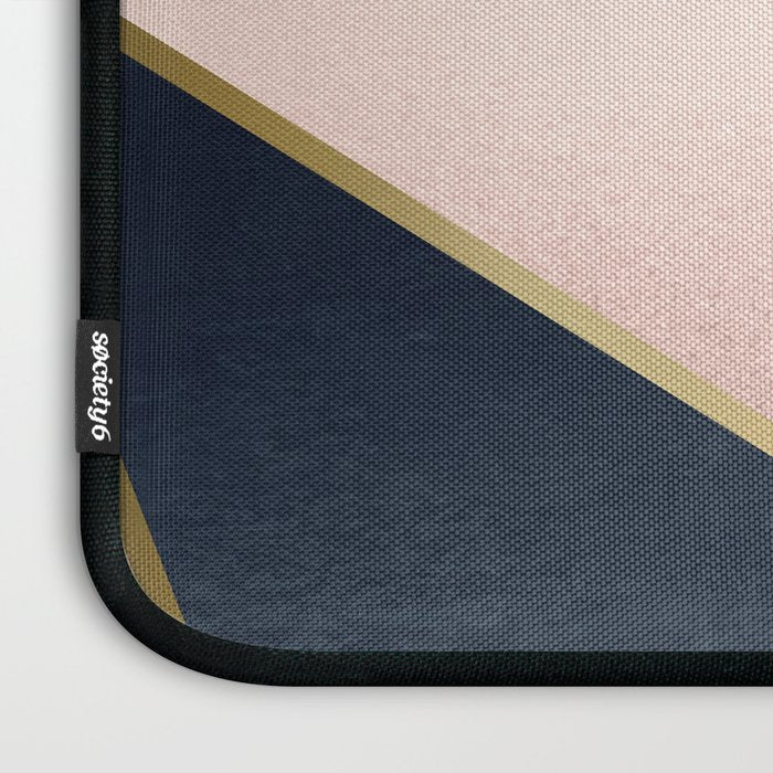 Geometric Art, Rose Gold, Pink and Navy Blue Modern  Laptop Sleeve Gallery Image 3