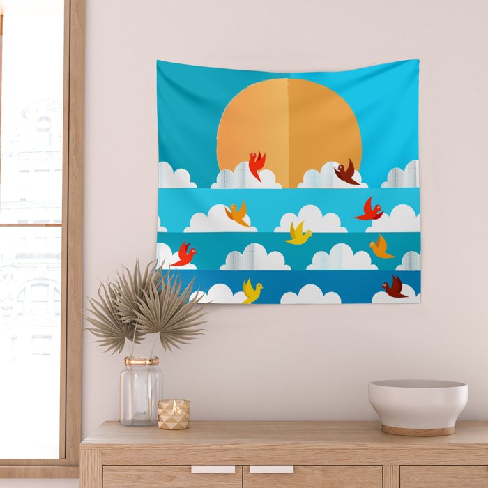 Birds Flying High In The Sky Wall Tapestry Gallery Image 2