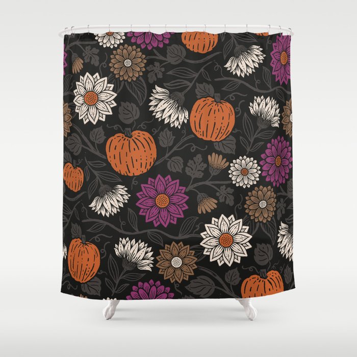 Pumpkin Fall Floral Shower Curtain Gallery Image 1