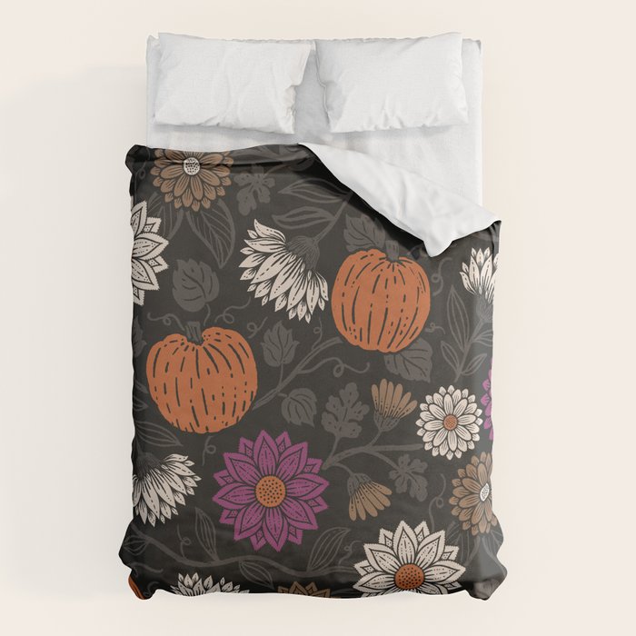Pumpkin Fall Floral Duvet Cover Gallery Image 1