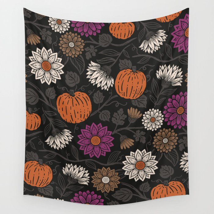 Pumpkin Fall Floral Wall Tapestry Gallery Image 4