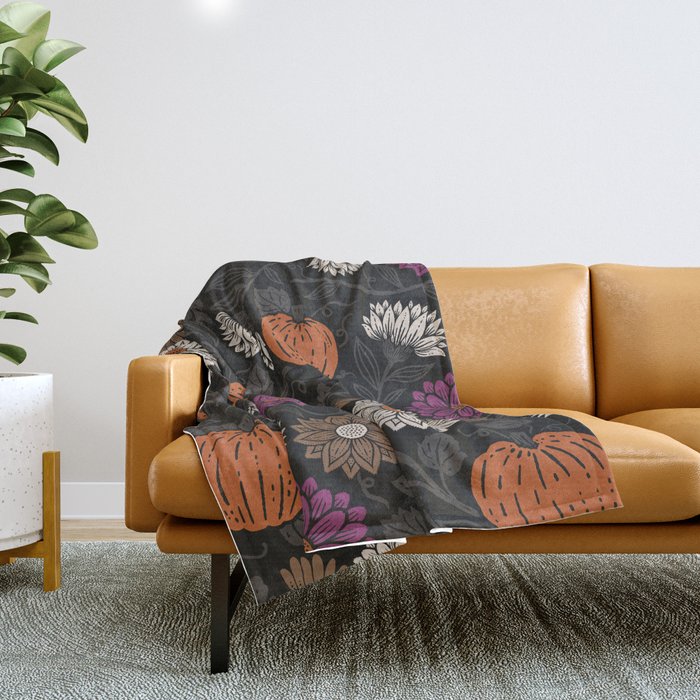Pumpkin Fall Floral Throw Blanket Gallery Image 1